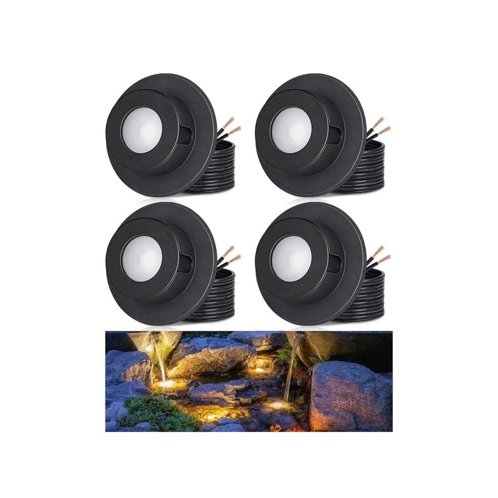 SUNVIE 3W IP68 Underwater Pond Lights LED 12-24V Warm White Outdoor 4 Pack Black